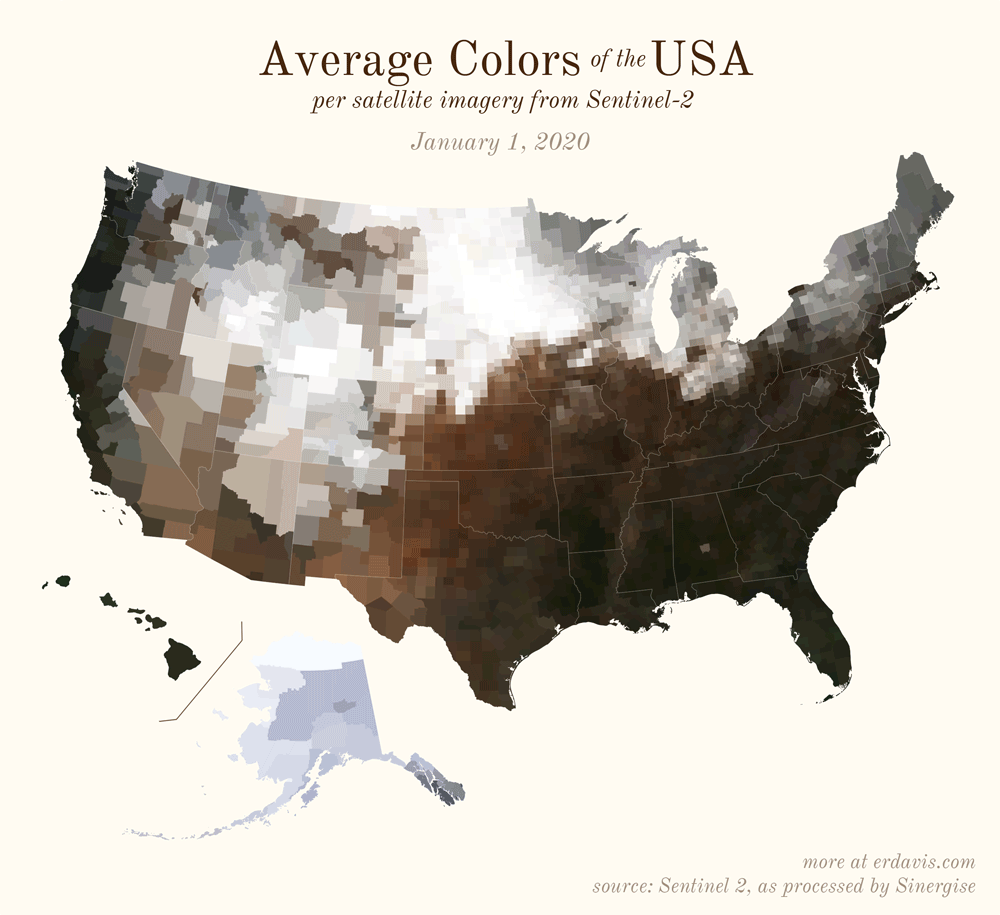 Animated image showing average colour across the USA over a year